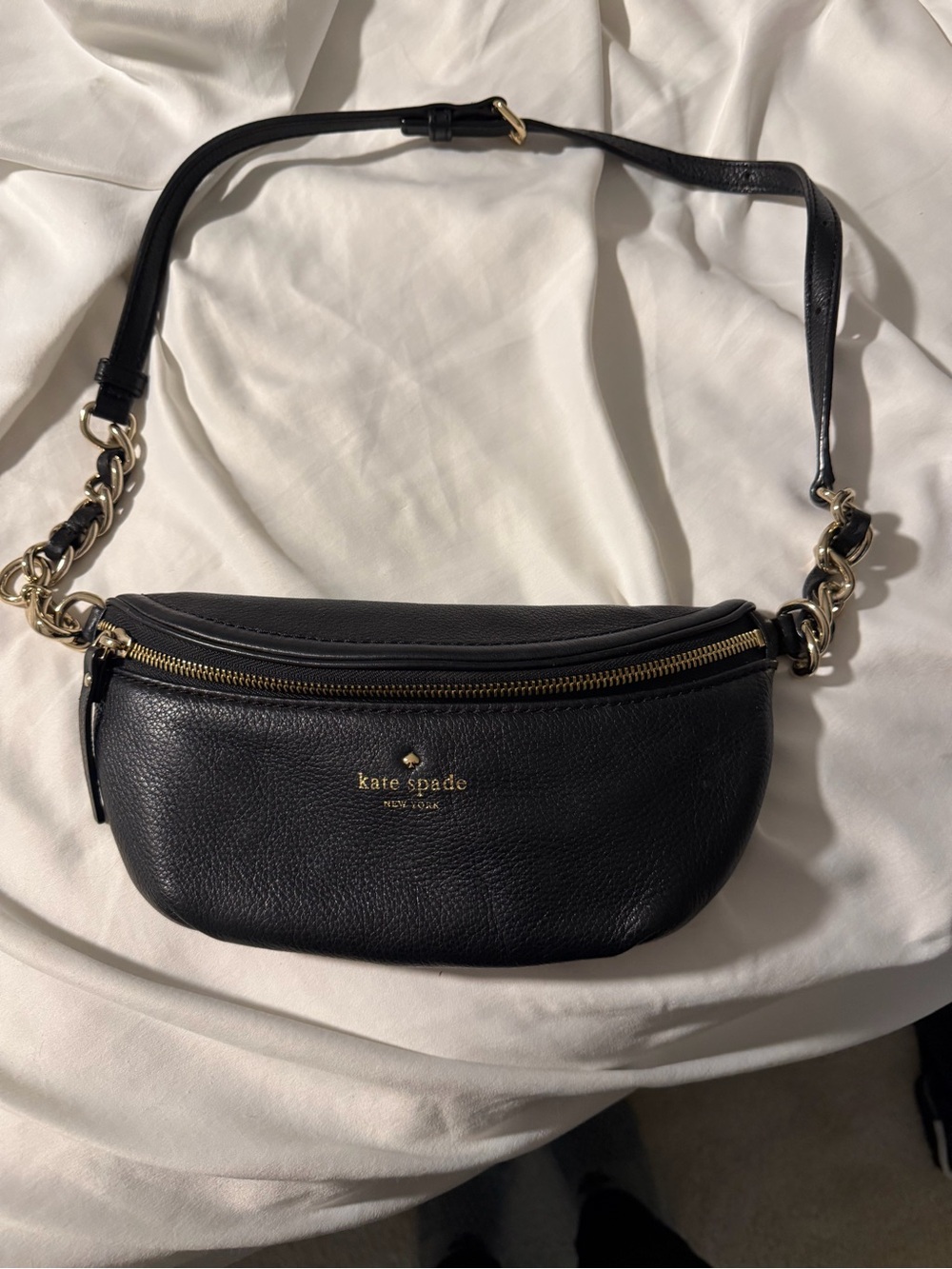 kate spade Black Leather Crossbody Belt Bag with Gold Hardware